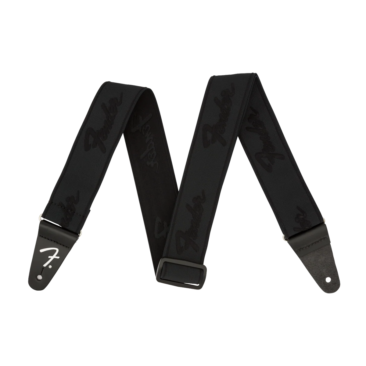 Fender WeighLess 2" Running Logo Strap Black/Black