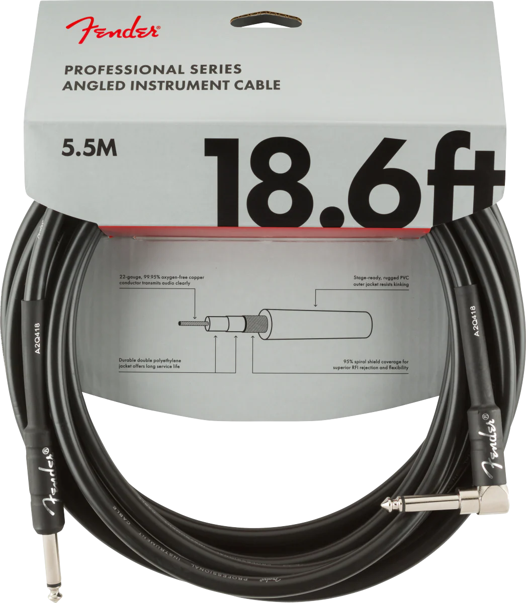 Fender Professional Series Instrument Cable Straight/Angle 18.6-ft. Black