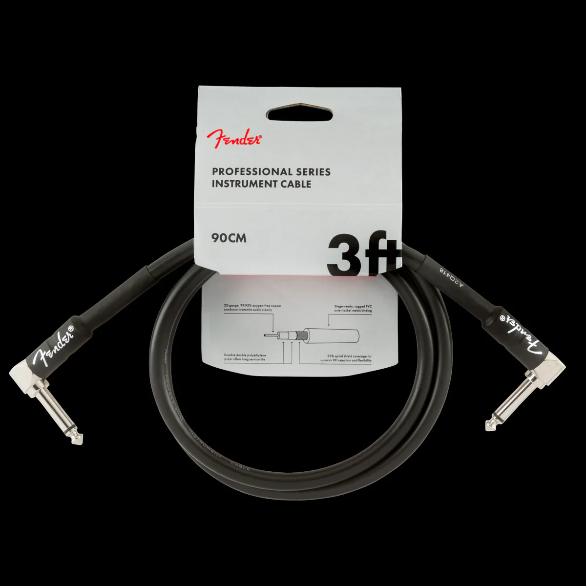 Fender Professional Series Instrument Cables Angle/Angle 3ft. Black