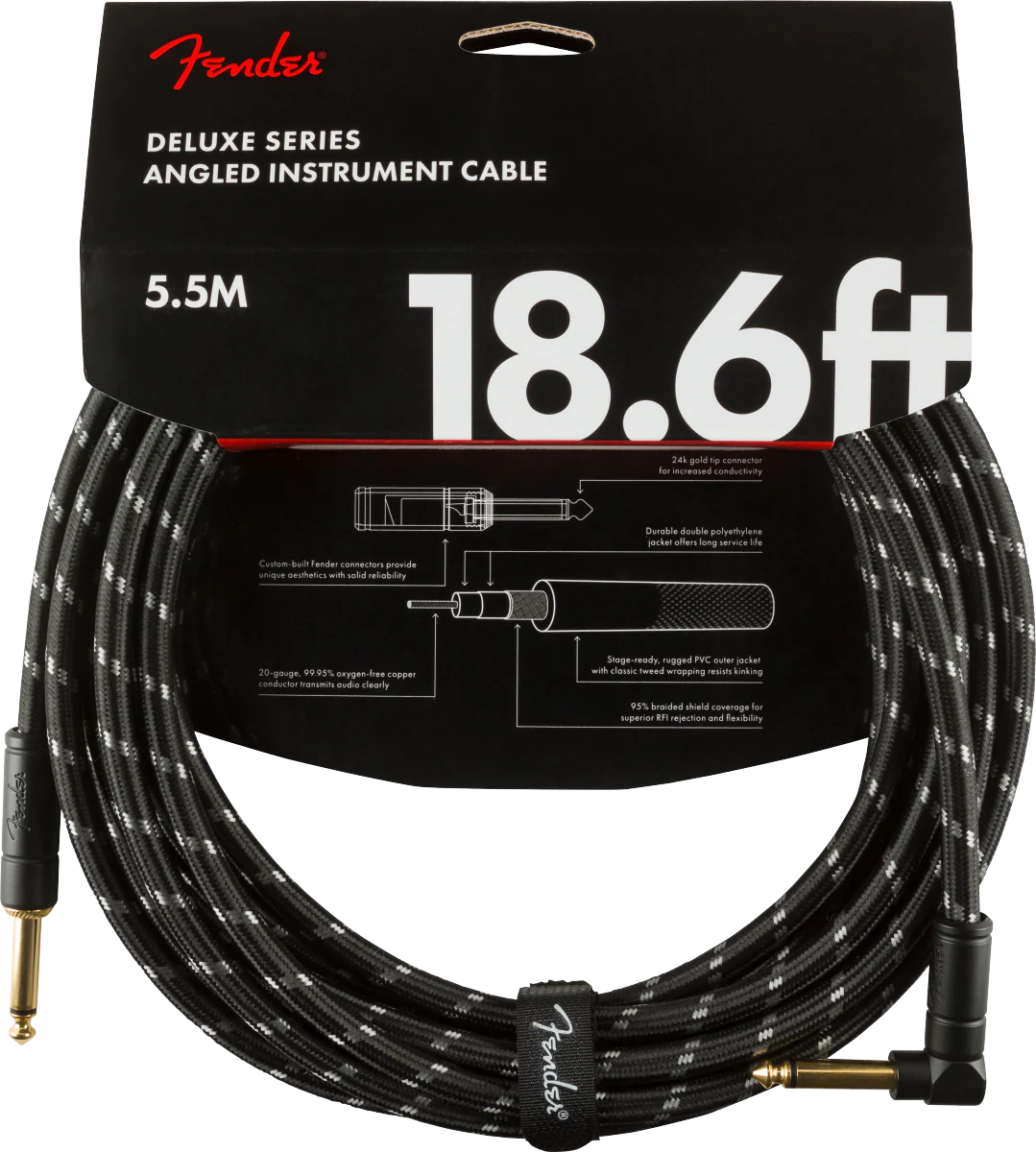 Fender Deluxe Series Instrument Cable Straight/Angle 18.6-ft. Black Tweed - 990820079