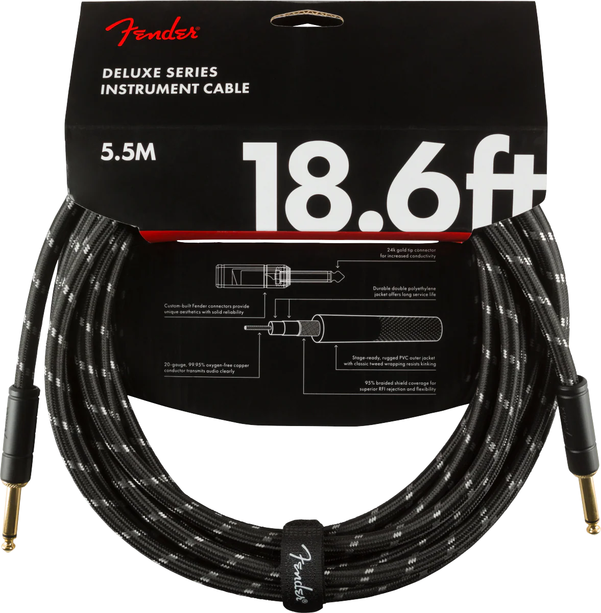 Fender Deluxe 18.6-ft. Instrument Cable Black Tweed - 990820080