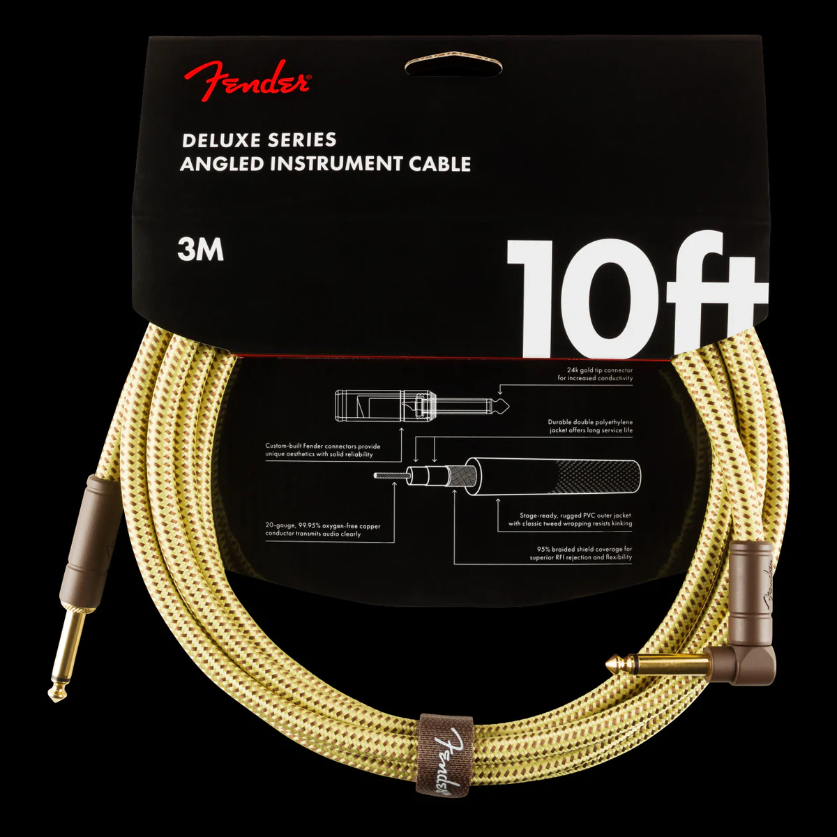 Fender Deluxe 10ft. Angled Instrument Cable Tweed - 990820091