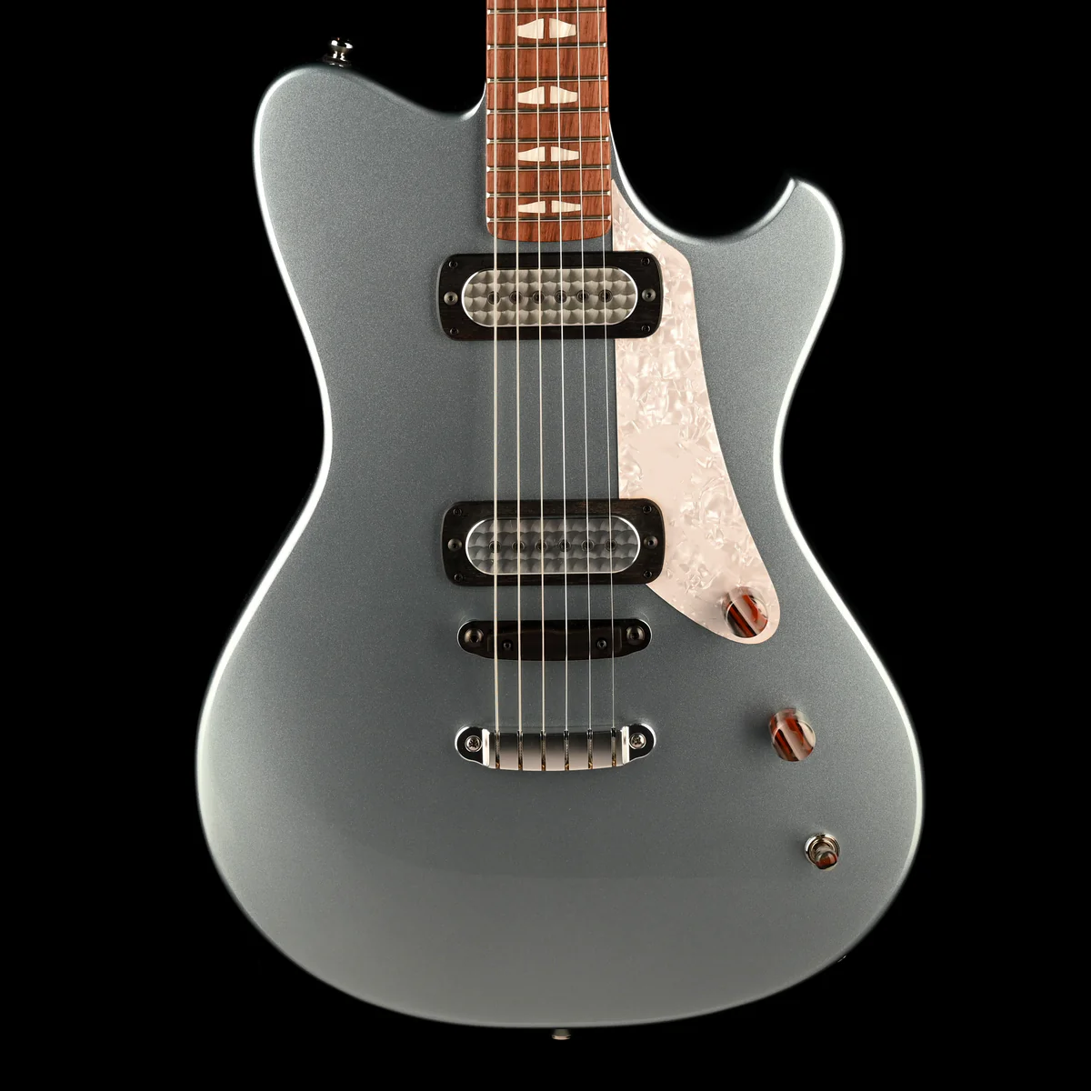 Powers Electric A-Type Hardtail Guitar Silver Blue Metallic with Soft Case