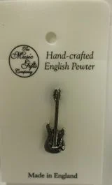 THE MUSIC GIFTS CO. HAND-CRAFTED English Pewter Electric Stratocaster Guitar Pin