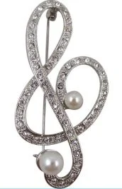 AIM GIFTS MUSIC G-clef Rhinestone With Pearl Brooch (silver)