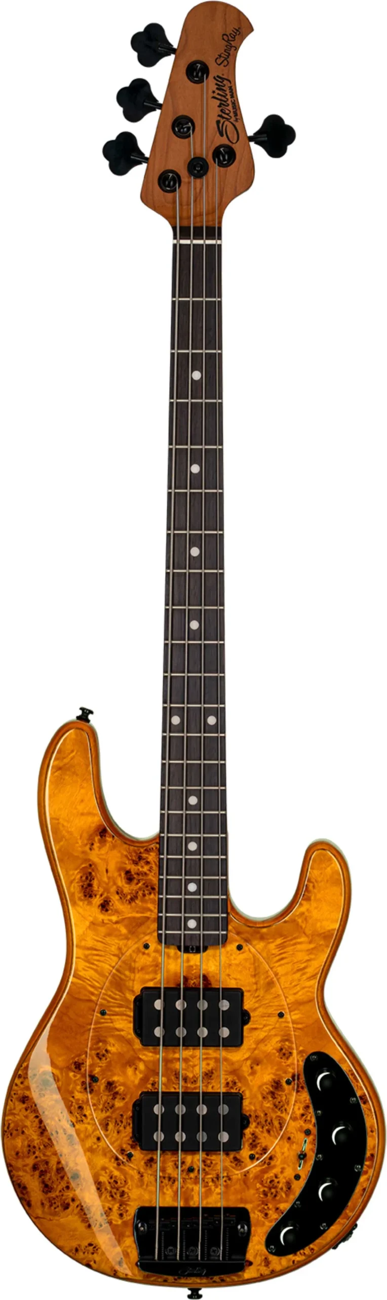 Music Man Sterling StingRay Ray34 HH Poplar Burl Amber Rosewood Fingerboard