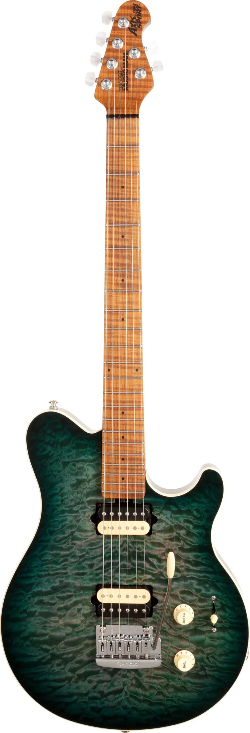 Music Man Axis Super Sport HH Trem Yucatan Blue Quilt Maple Fingerboard