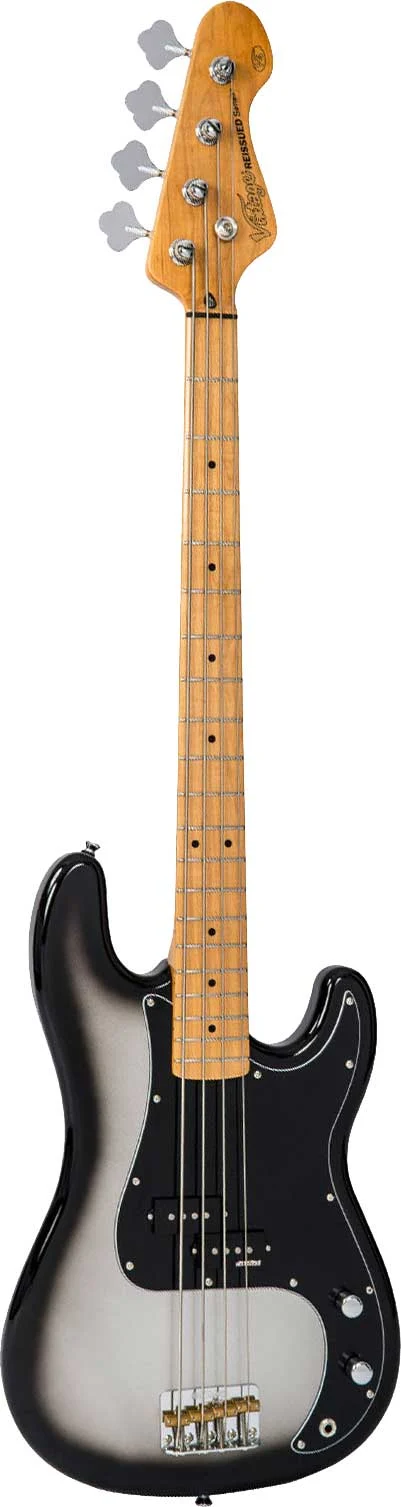 Vintage V4 ReIssued Bass Guitar Silverburst Maple Fingerboard