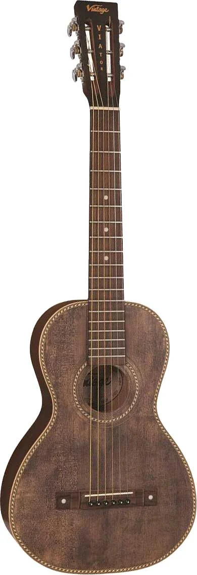 Vintage Viator Paul Brett Electro Acoustic Travel Guitar Antiqued Finish