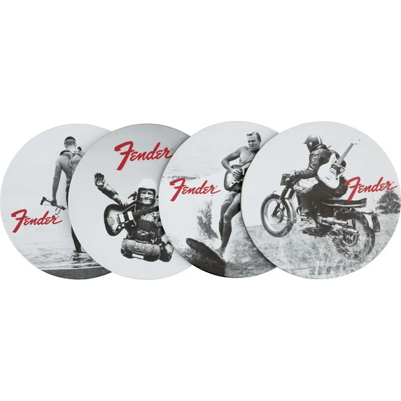 Fender Vintage Ads 4-Pk Coaster Set, Black and White
