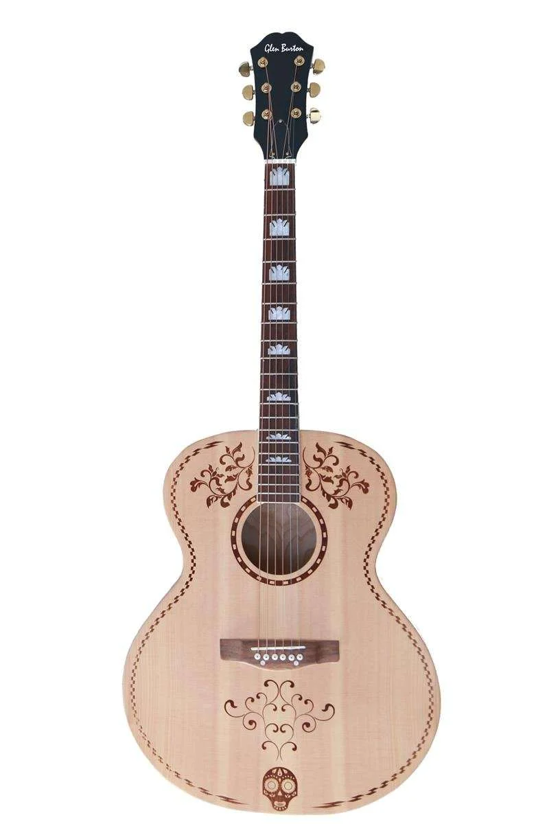Glen Burton USA Solid Spruce Top Jumbo Body Acoustic Guitar with Laser Etched Design
