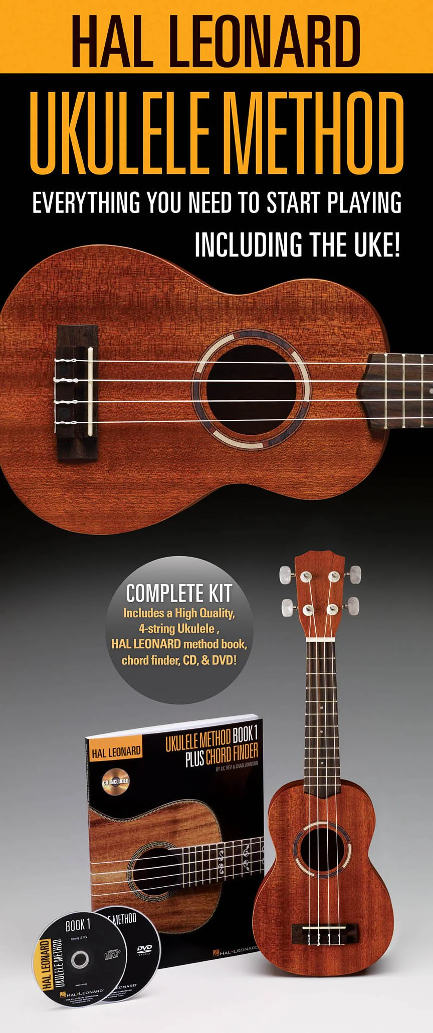 HAL LEONARD UKULELE STARTER PACK Includes a Ukulele, Method Book with Online Audio, and DVD