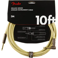 FENDER DELUXE SERIES, STRAIGHT/ANGLE, 10 FOOT YELLOW AND BROWN TWEED INSTRUMENT CABLE