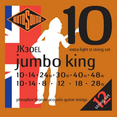 Rotosound JK30EL Jumbo King, Phosphor Bronze, 12-String, Extra Light - 10-48