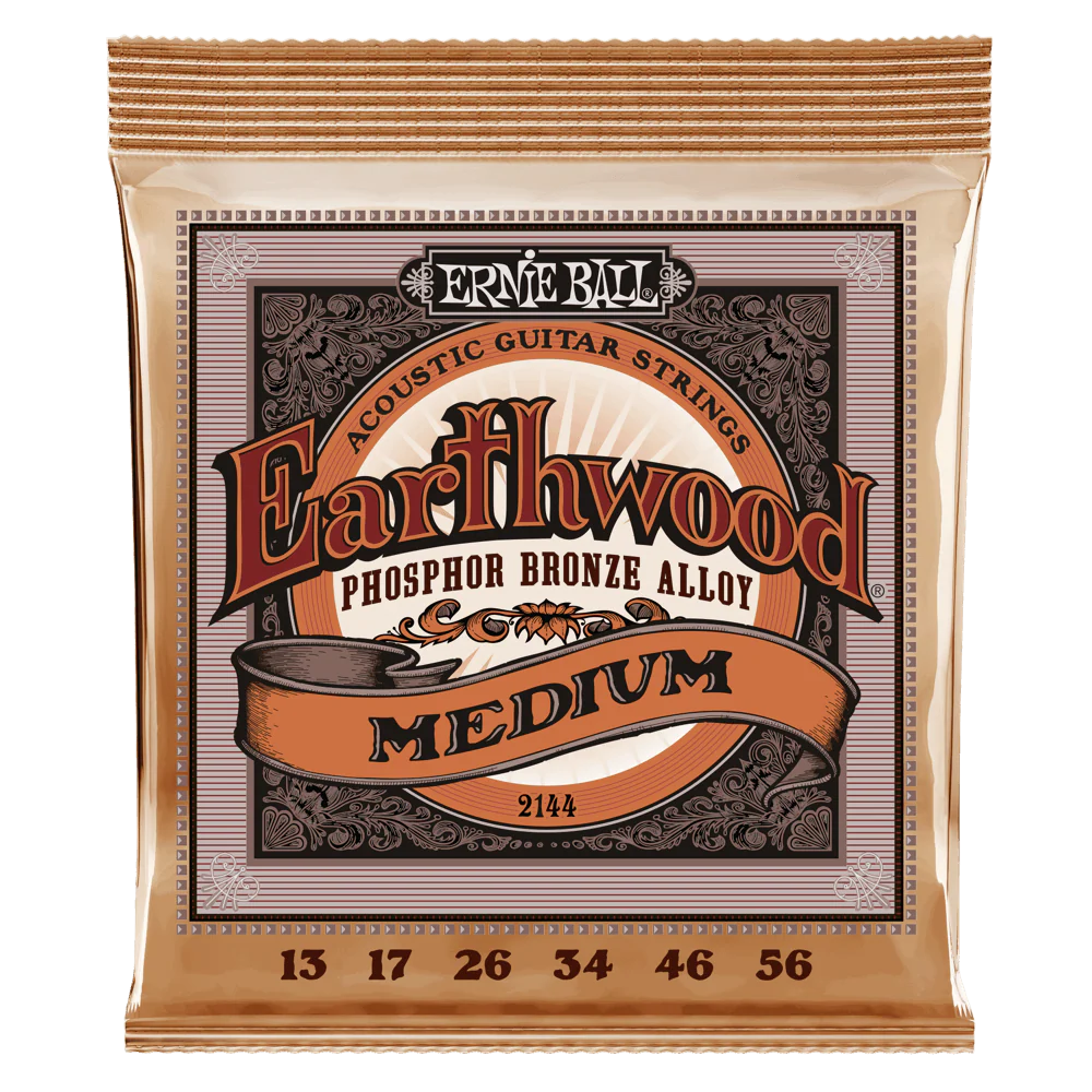 ERNIE BALL 2144 EARTHWOOD MEDIUM PHOSPHOR BRONZE ACOUSTIC GUITAR STRINGS - 13-56 GAUGE
