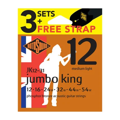 Rotosound JK12-31 Jumbo King, Medium Light, 12-54 - Triple Pack w/Free Strap