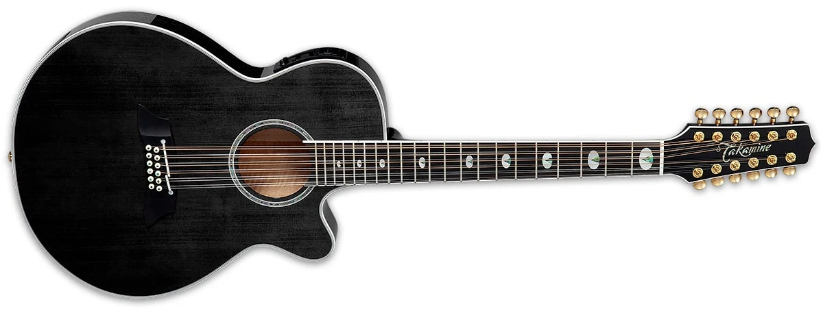 Takamine Thinline Solid Spruce Top 12 String Acoustic Guitar With Case, See-Through BlackTSP158C-12-SBL
