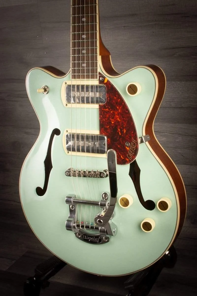 Gretsch - G2655T-P90 Streamliner™ Center Block Jr. Double-Cut P90 with Bigsby, Laurel Fingerboard, Two-Tone Mint Metallic and Vintage Mahogany Stain
