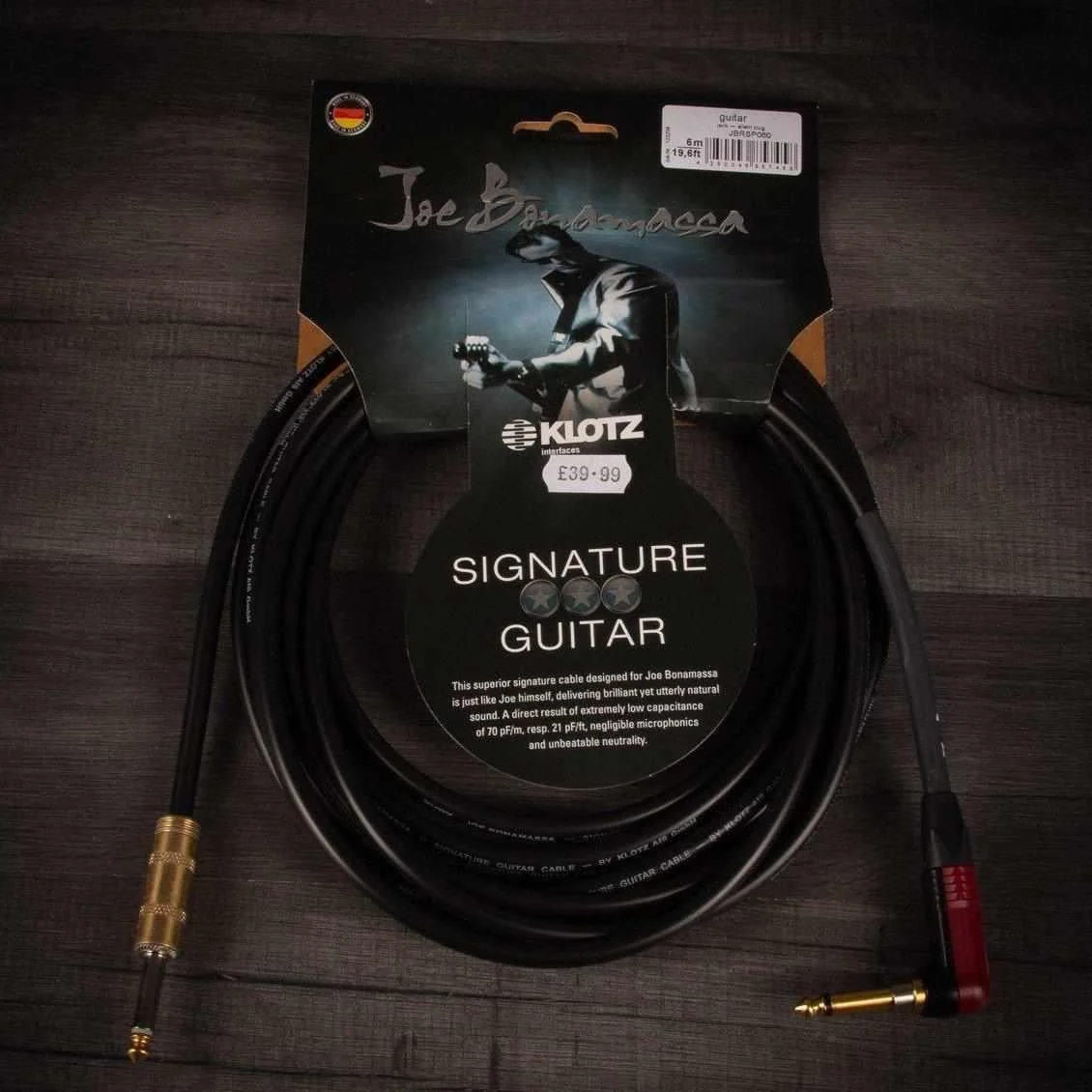 Klotz Joe Bonamassa Guitar Cable with Silent Plug (6m, Angled) Jack Cables